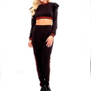 Black Two Piece Ruffle Jogger Set